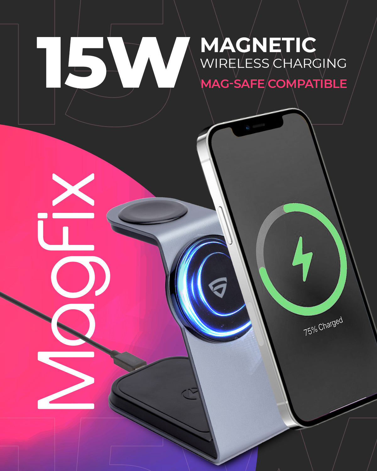 RAEGR MagFix Arc M1050 |3 in 1| 23W Mag-Safe Compatible Wireless Charging Stand