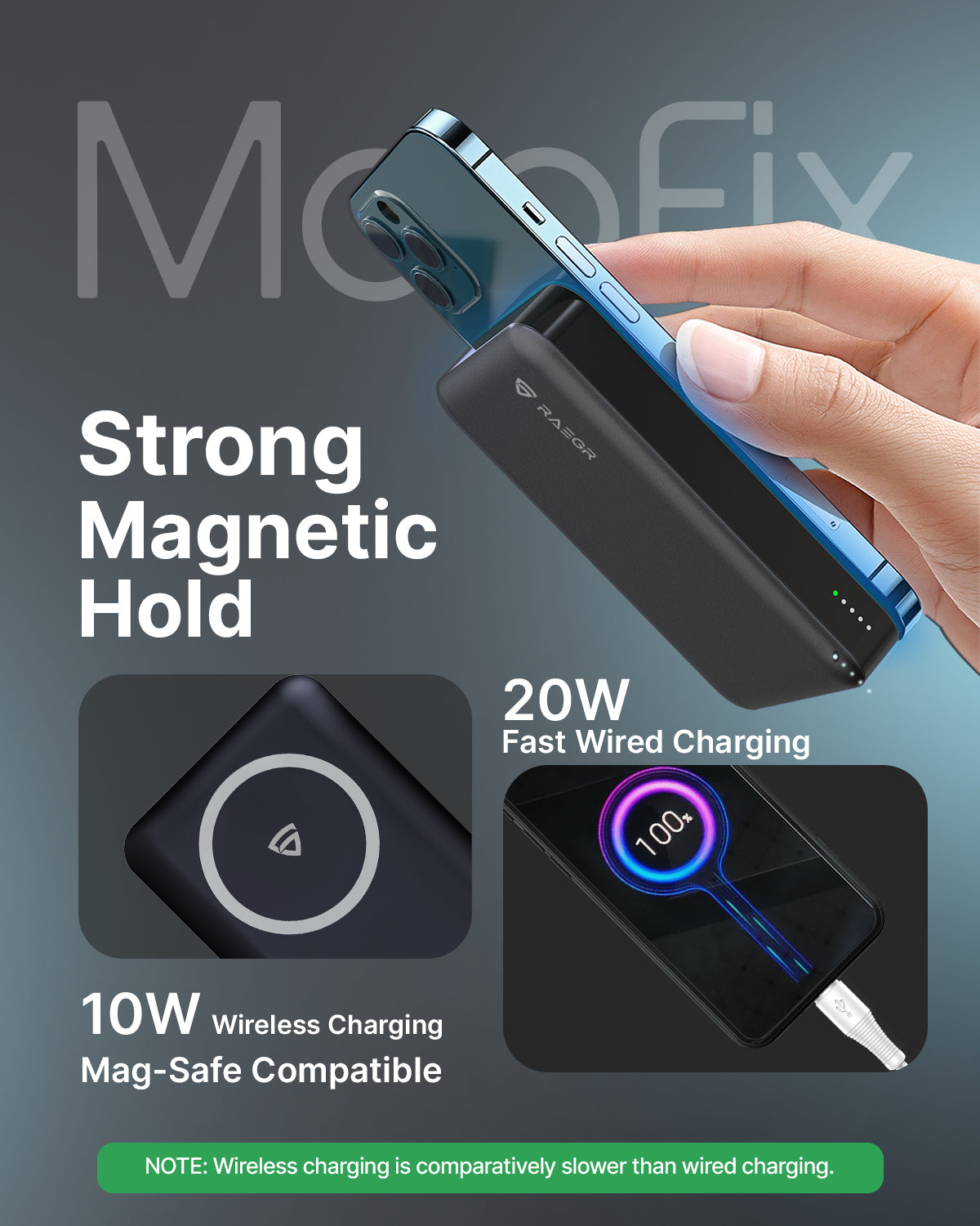 Power Bank Charger Without Cable RAEGR 10000mAh MagFix M1 Wireless