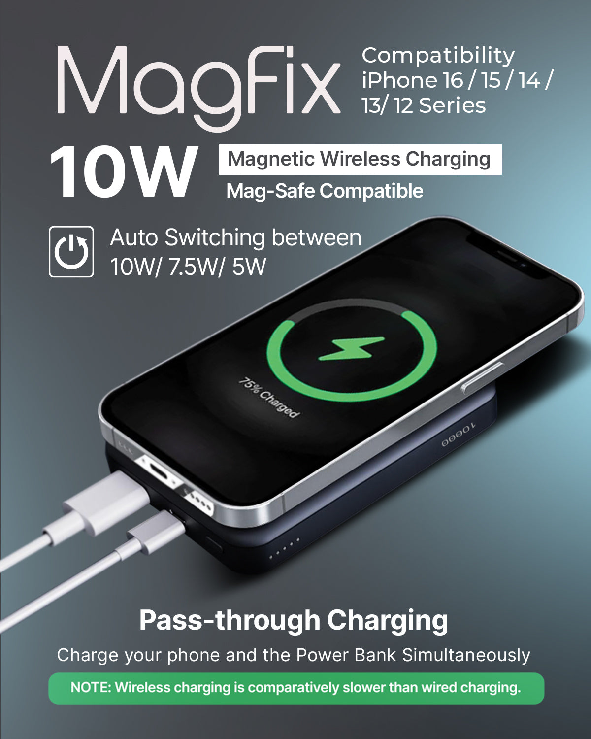 RAEGR 10000mAh MagFix M1 Wireless Power Bank with 20W Type-C Cable