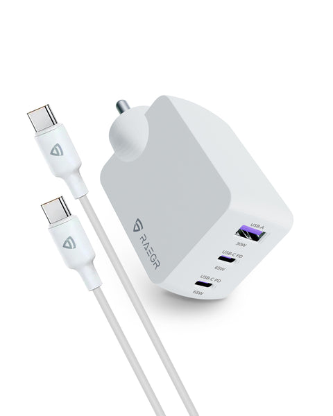 RAEGR RapidLink 1180 65W GaN Fast Charger Adapter Triple Port Wall Cha ...