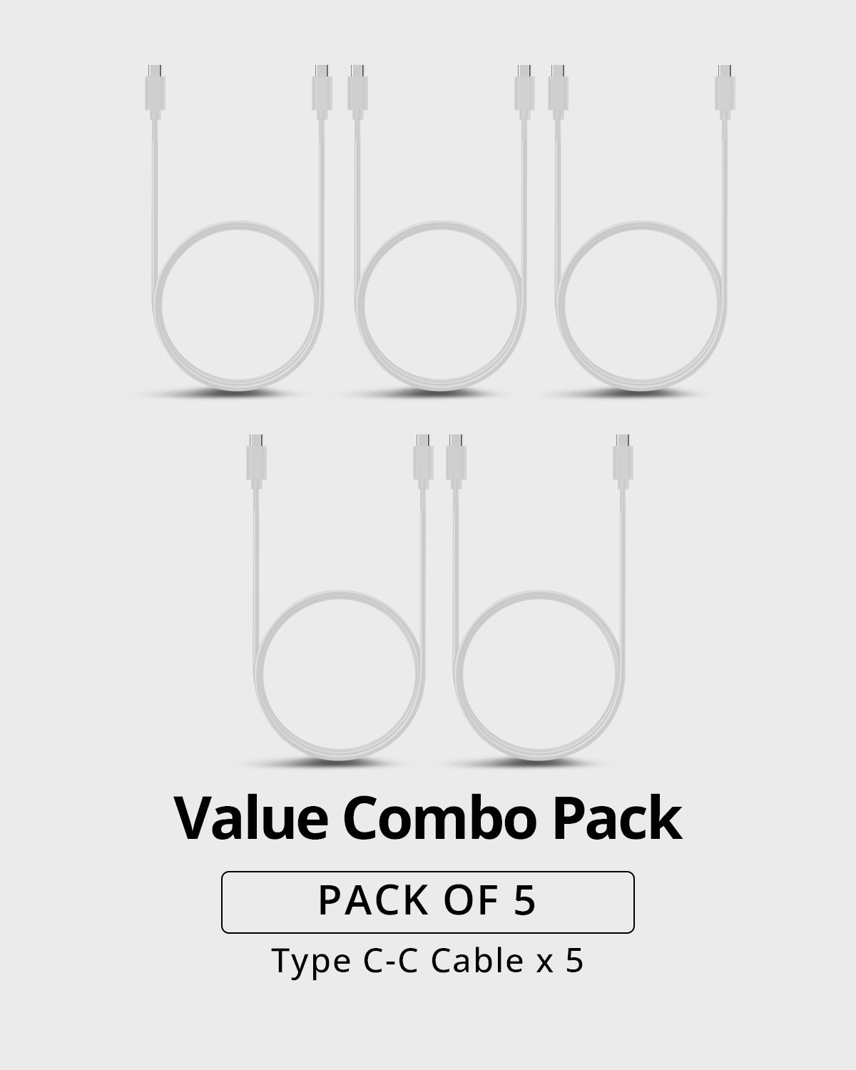 RAEGR RapidLine USB Type-C to Type-C Cable Combo, (1M/3.3ft)-(Pack of 5)
