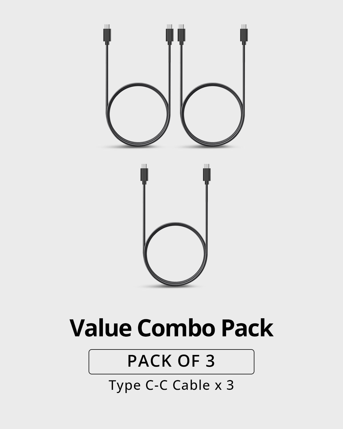 RAEGR RapidLine USB Type-C to Type-C Cable Combo, (1M/3.3ft)-(Pack of 3)