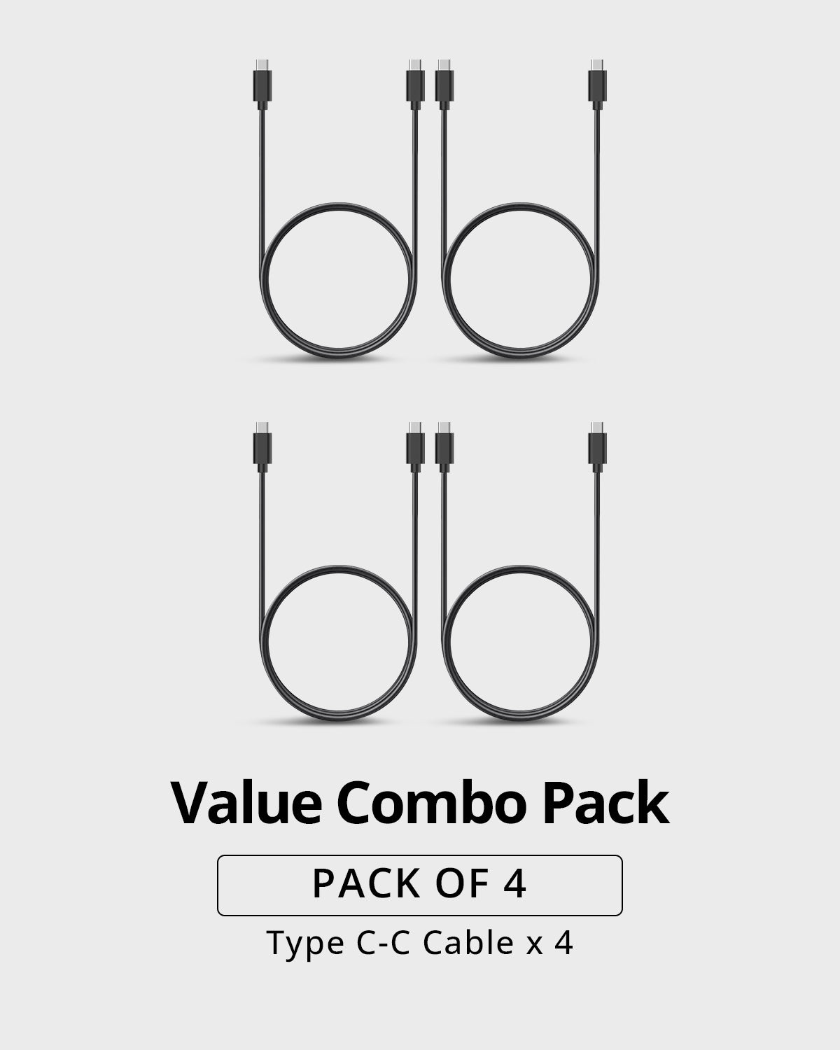 RAEGR RapidLine USB Type-C to Type-C Cable Combo, (1M/3.3ft)-(Pack of 4)