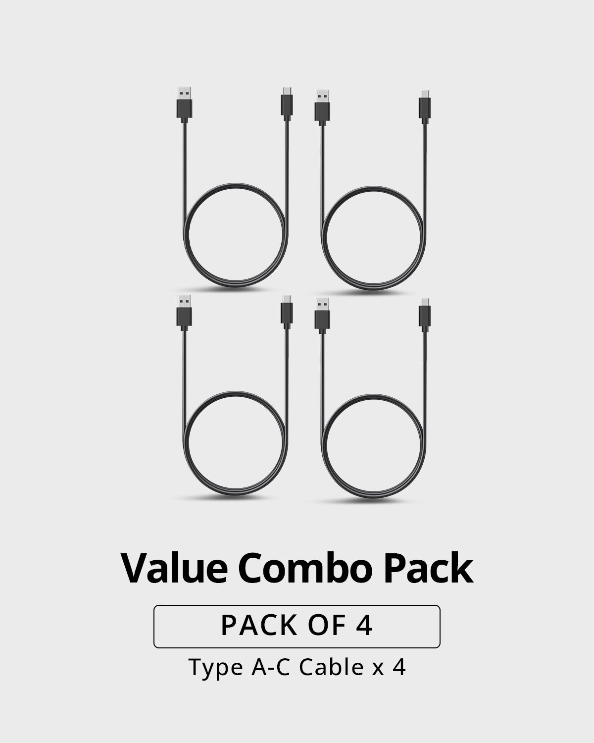 RAEGR RapidLine USB Type-A to Type-C Cable, (1M/3.3ft)-(Pack of 4)