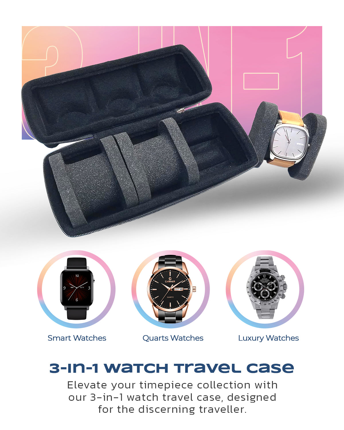 RAEGR Slots Watch Travel Case for Men and Women Portable Watch