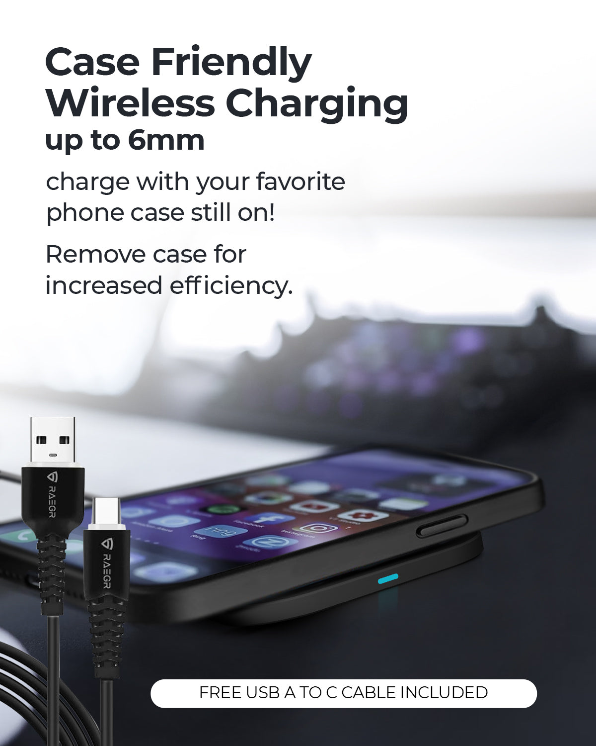 RAEGR Arc One 15W Type-C PD | Made in India | Qi-Enabled Wireless Charger