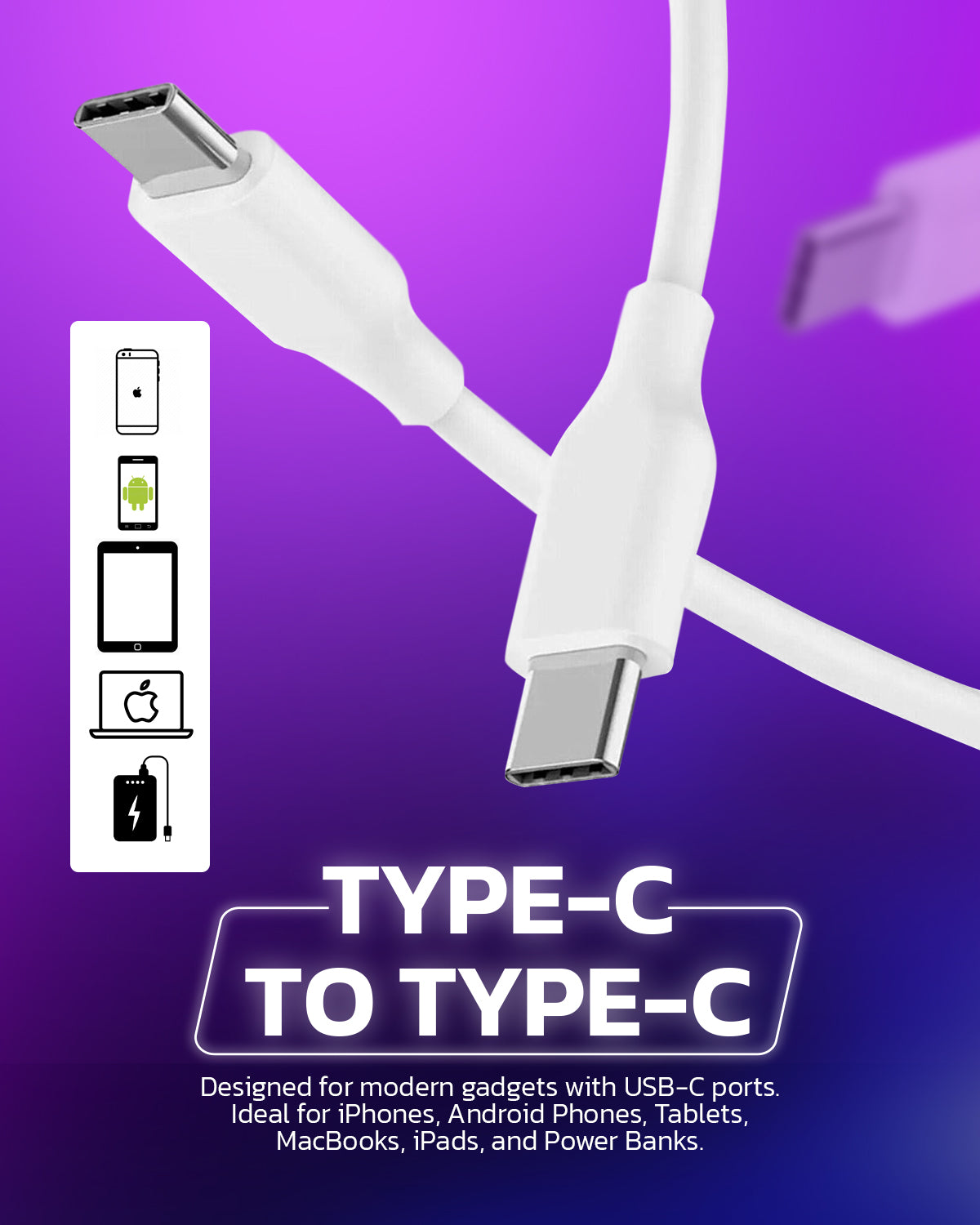 RAEGR RapidLine USB Type-C to Type-C Cable Combo, (1M/3.3ft)-(Pack of 4)