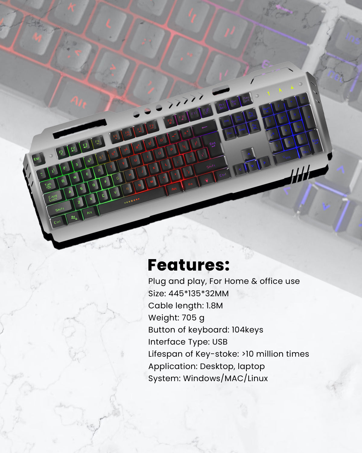 RAEGR RapidGear X70 Gaming KeyBoard with Mouse Combo | 3 Rainbow Lighting Modes