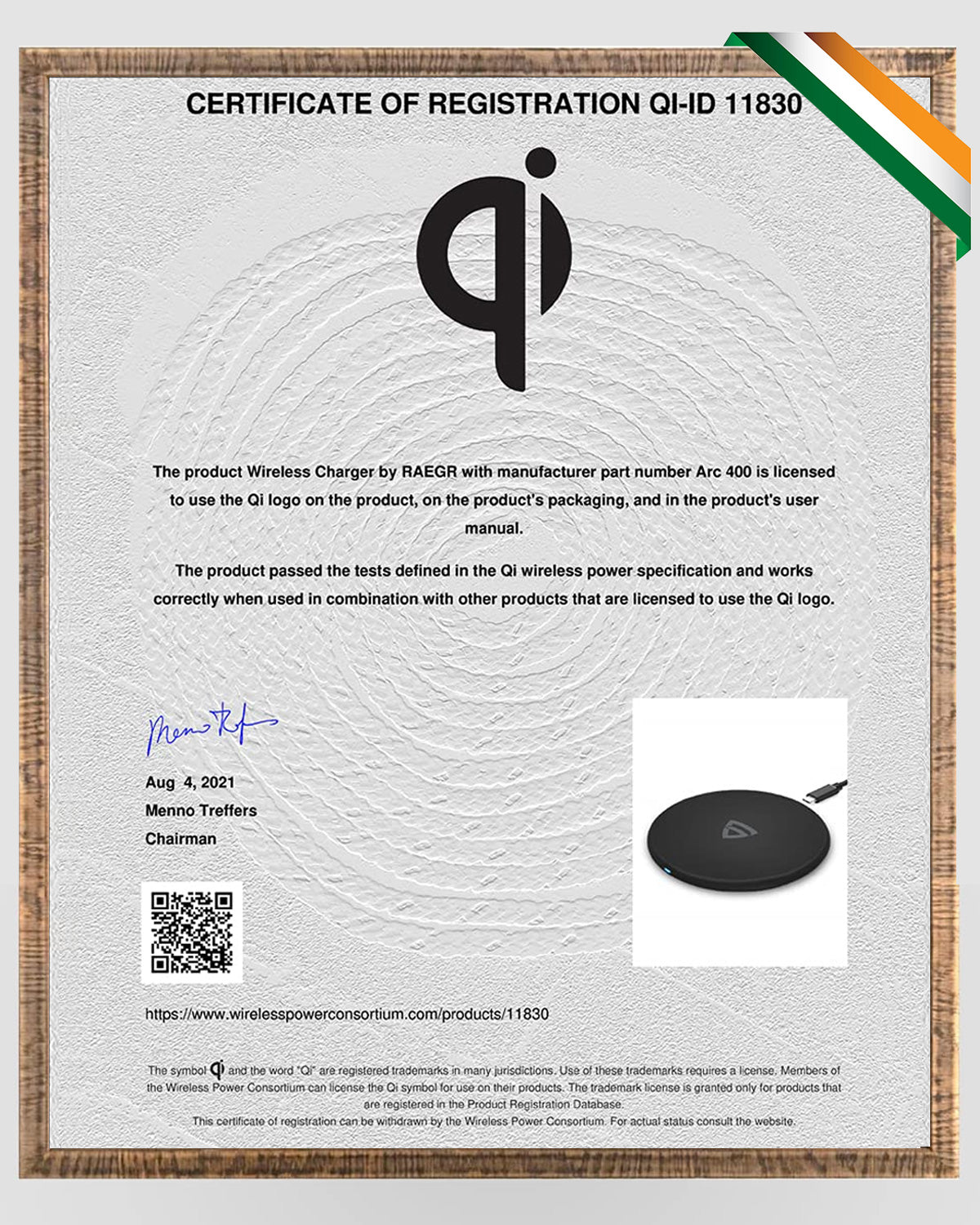 RAEGR Arc 400 Pro Qi Certified Type-C PD 15W Wireless Charger | Charging Pad (MADE IN INDIA)