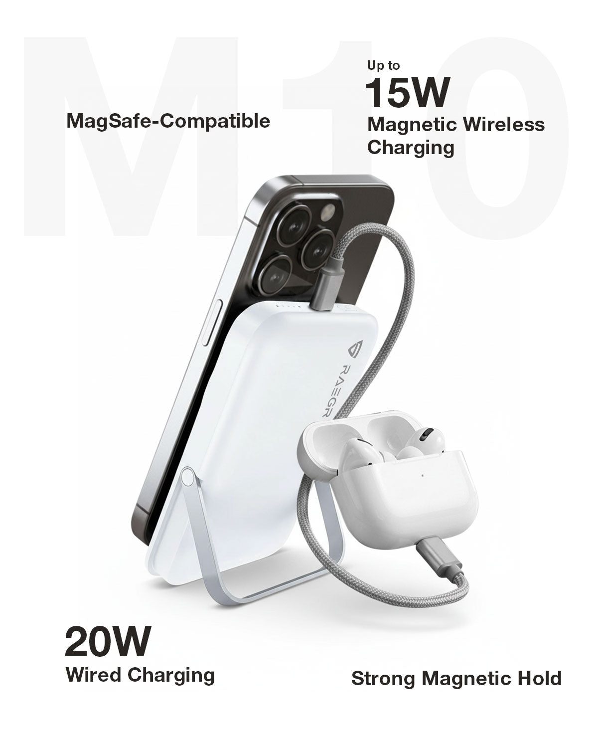 RAEGR 10000mAh MagFix M10s Wireless Power Bank, Super Fast 20W PD Charging