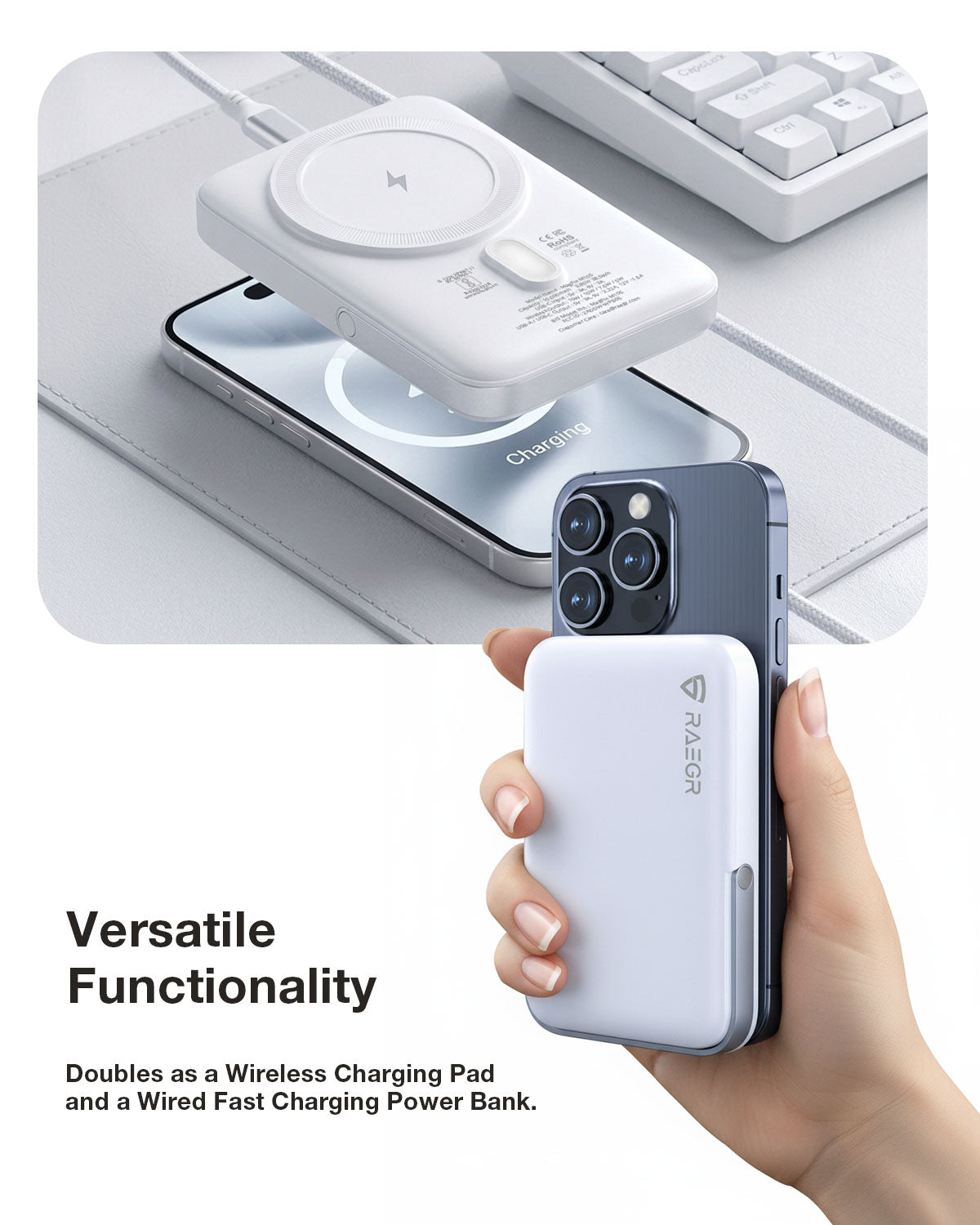 RAEGR 10000mAh MagFix M10s Wireless Power Bank, Super Fast 20W PD Charging