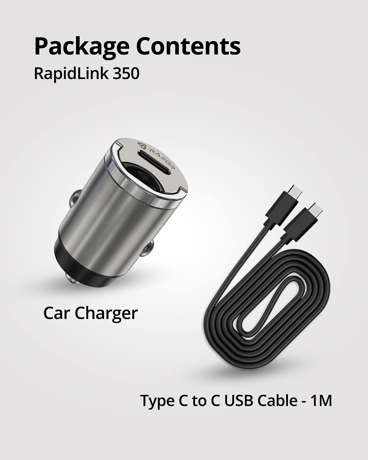 RAEGR RapidLink 350 Type C 30W Car Charger with Type C-C Cable, 30W PD Fast Car Adapter