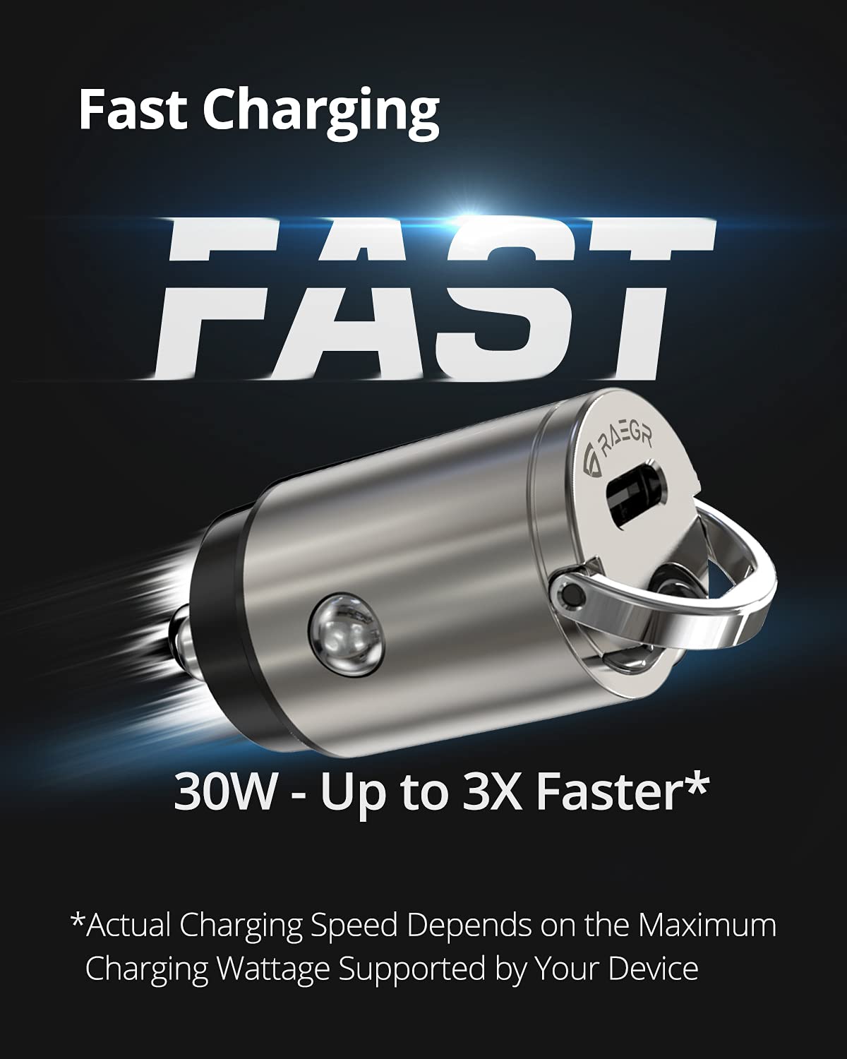 RAEGR RapidLink 350 Type C 30W Car Charger with Type C-C Cable, 30W PD Fast Car Adapter