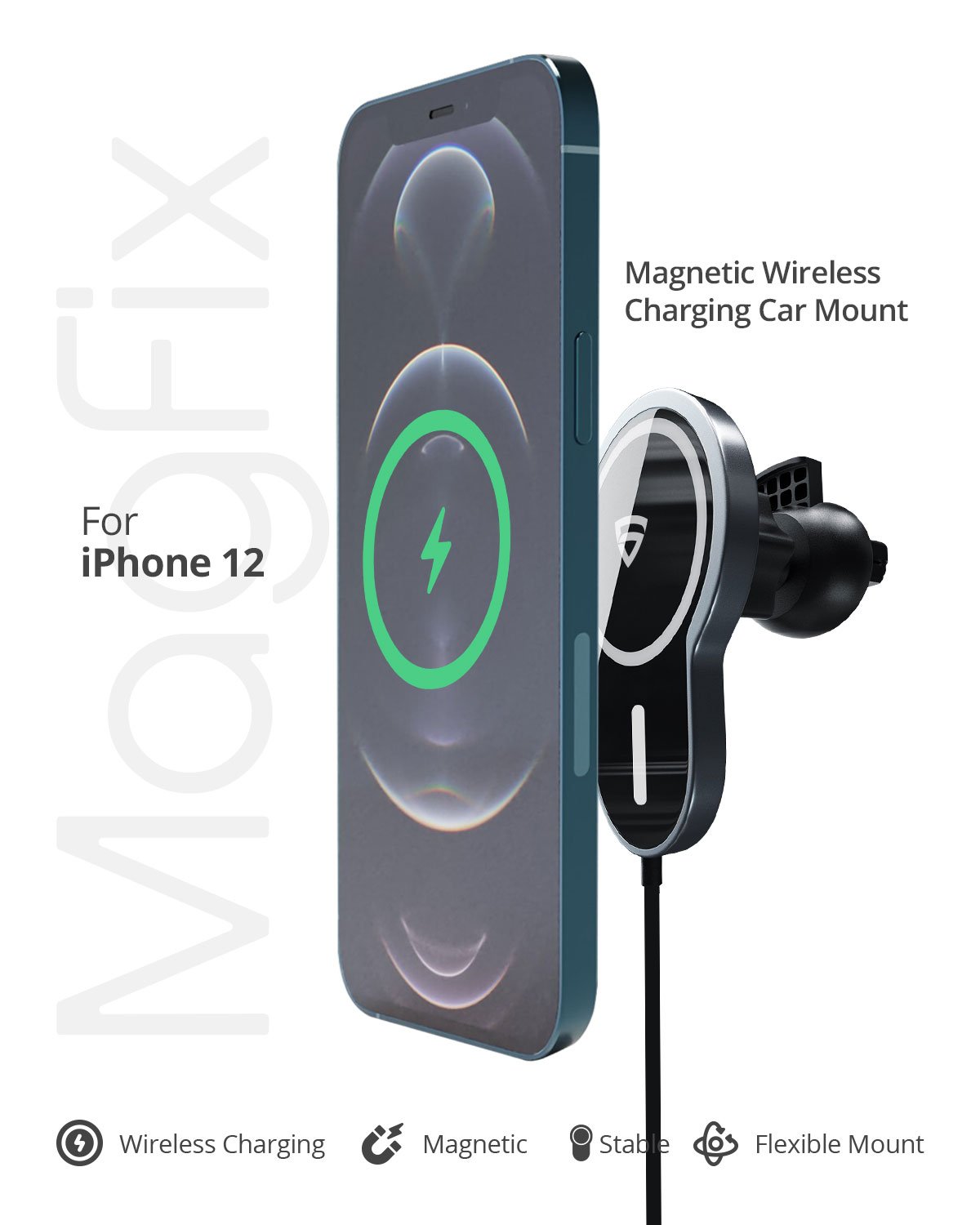 RAEGR MagFix Arc M1220 15W Mag-Safe Wireless Car Charger / Wireless Charging Magnetic Mount