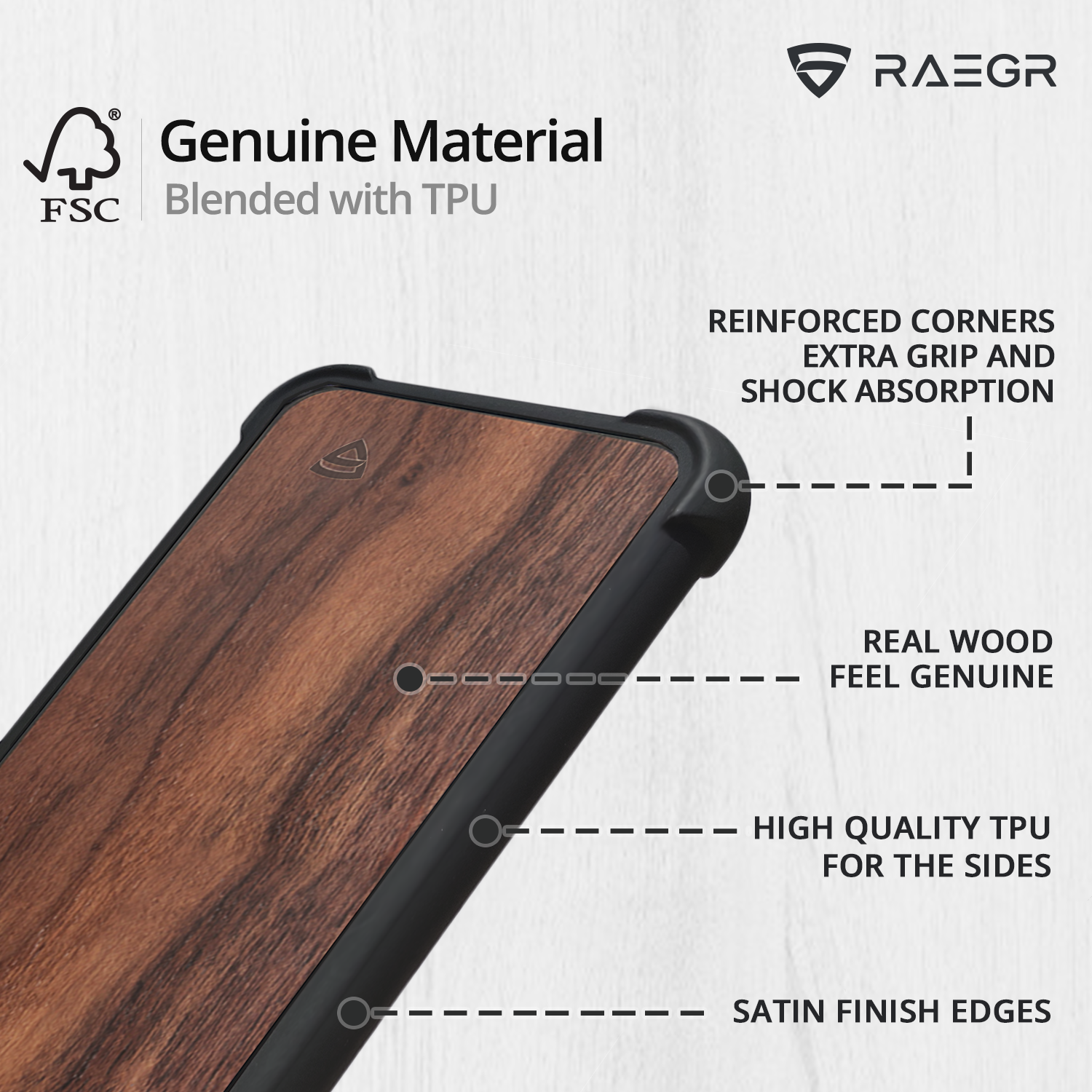 RAEGR iPhone 11 Pro Max Elements Armor Protective Case/Cover with Real Wood