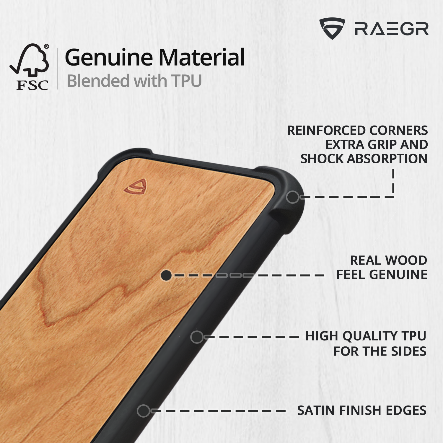 RAEGR iPhone 11 Pro Elements Armor Protective Case/Cover with Real Wood