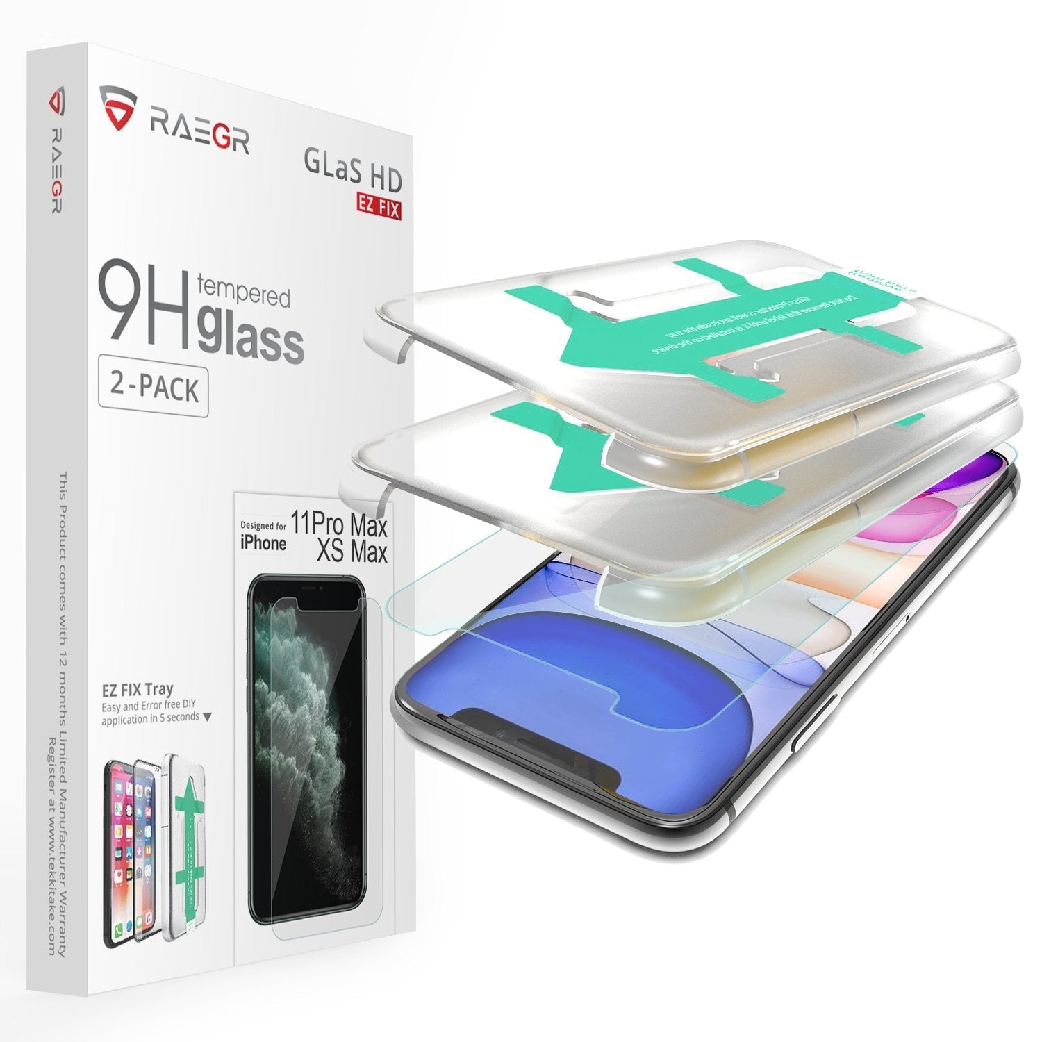 RAEGR EZ Fix Glas HD iPhone 11 Pro Max iPhone XS Max Full Cover Tempered Glass