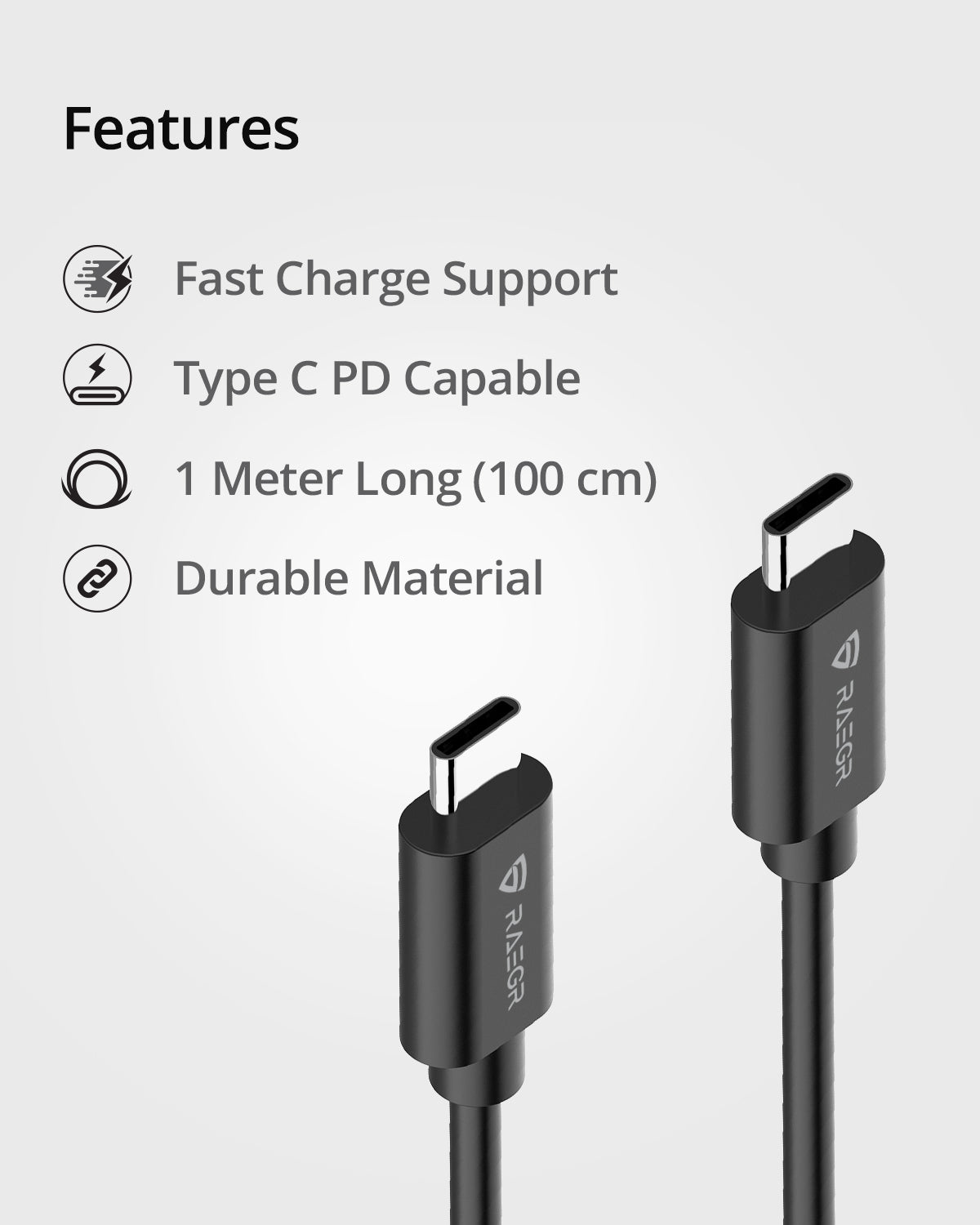 RAEGR RapidLine USB Type C to Type C cable (3A, 1 Meter)