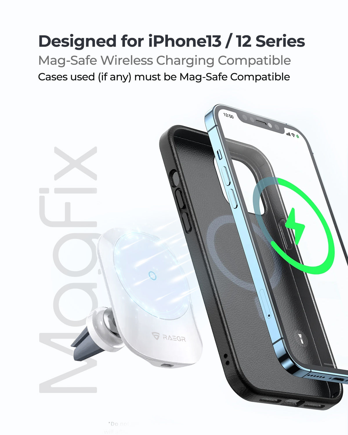 RAEGR MagFix Arc M1450A 15W Car Magnetic Wireless Charger with Air Vent Dashboard Holder Compatible with iPhone 12 13 Series