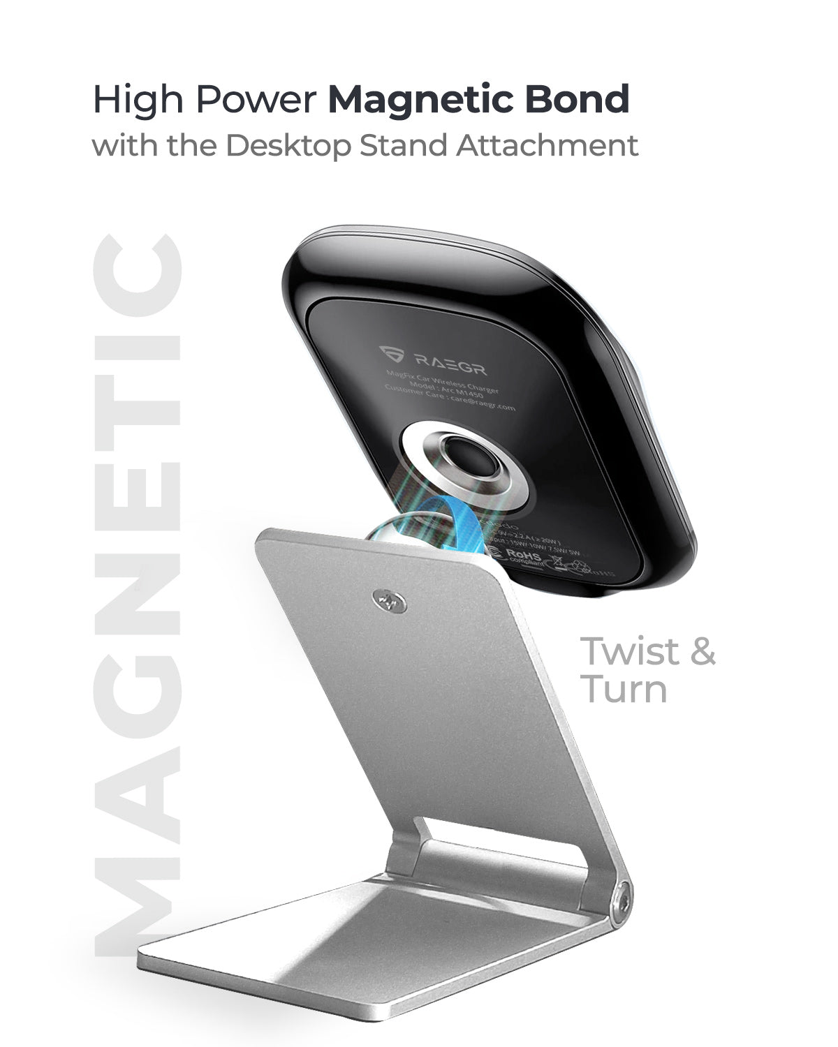 RAEGR MagFix Arc M1450B 15W Magnetic Wireless Charger with Foldable Magnetic Stand Holder Compatible with iPhone 14 15 Series