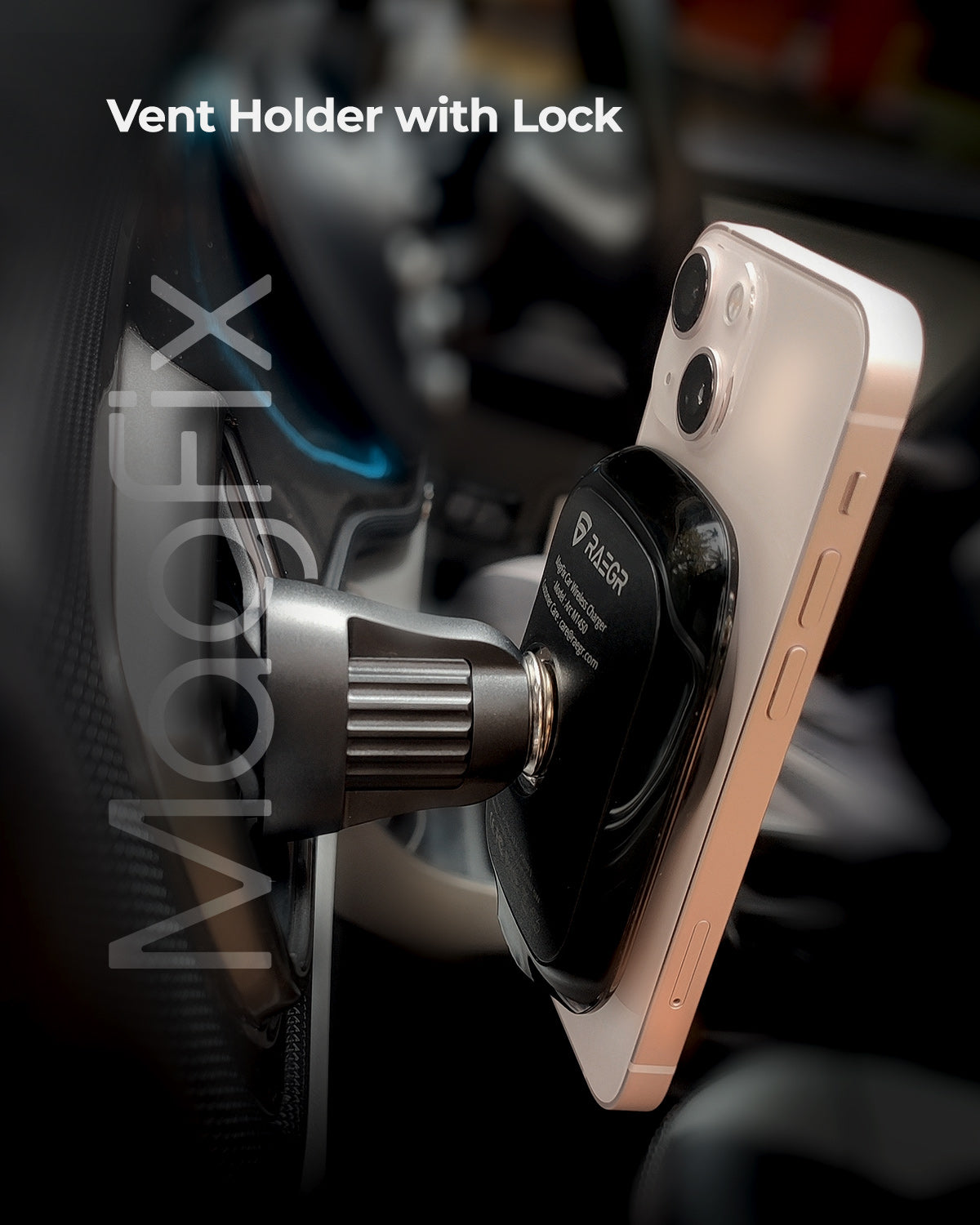 RAEGR MagFix Arc M1450C 15W Car Magnetic Wireless Charger with Air Vent with Lock & Foldable Stand Magnet Holder Compatible for iPhone 15 & 14  Series