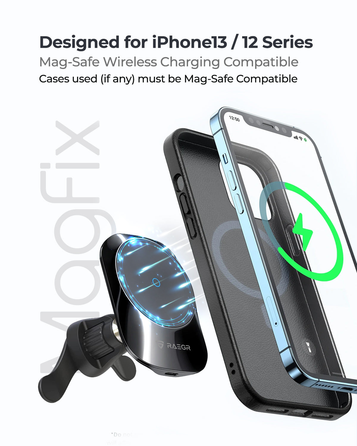 RAEGR MagFix Arc M1450C 15W Car Magnetic Wireless Charger with Air Vent with Lock & Foldable Stand Magnet Holder Compatible for iPhone 15 & 14  Series