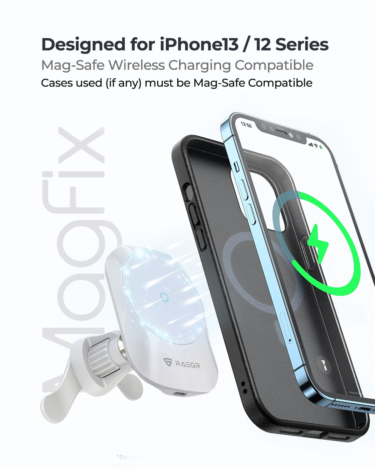 RAEGR MagFix Arc M1450C 15W Car Magnetic Wireless Charger with Air Vent with Lock & Foldable Stand Magnet Holder Compatible for iPhone 12 & 13 Series