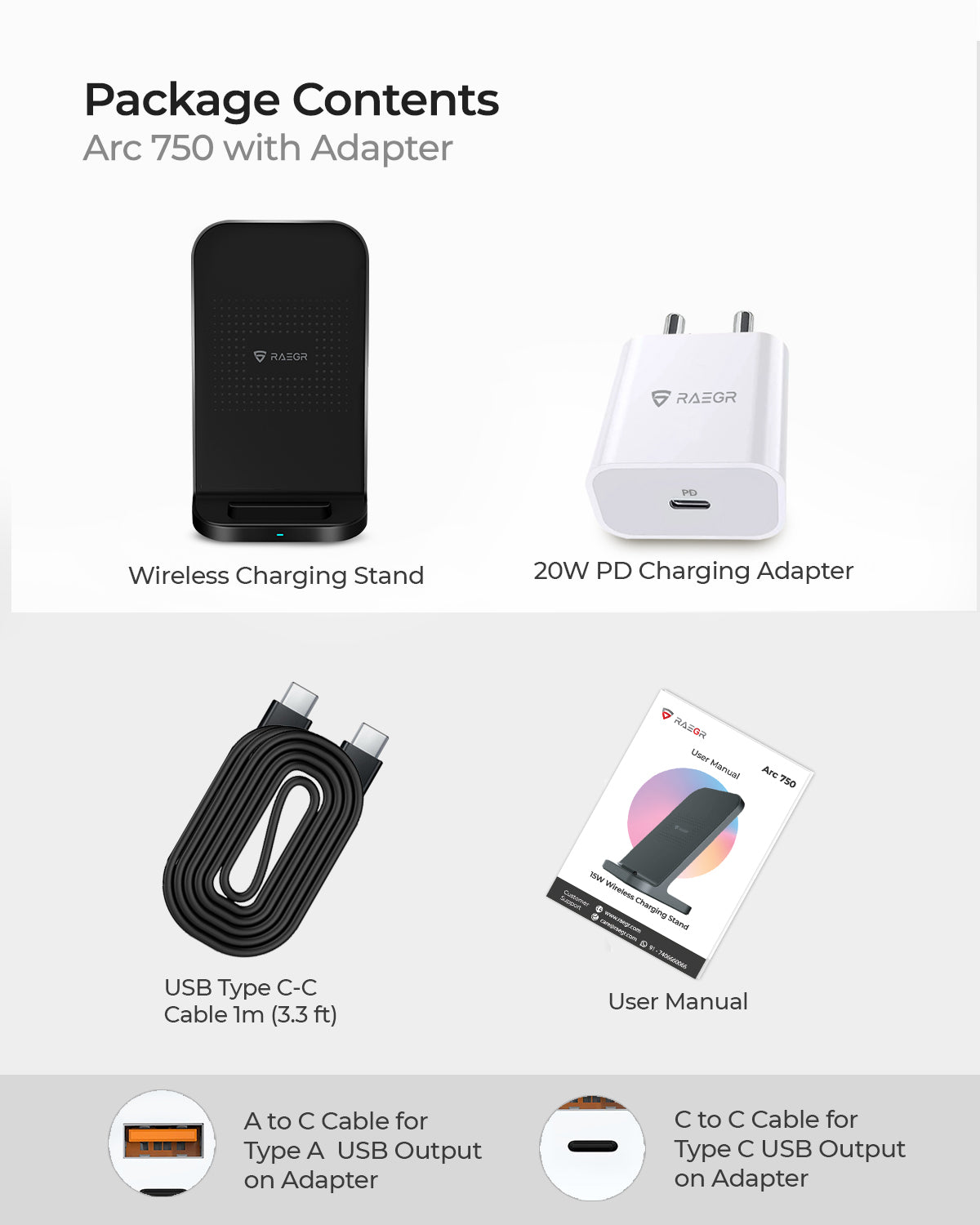 RAEGR Arc 750 Charging Stand 15w  [20w PD Adapter] [MADE IN INDIA]