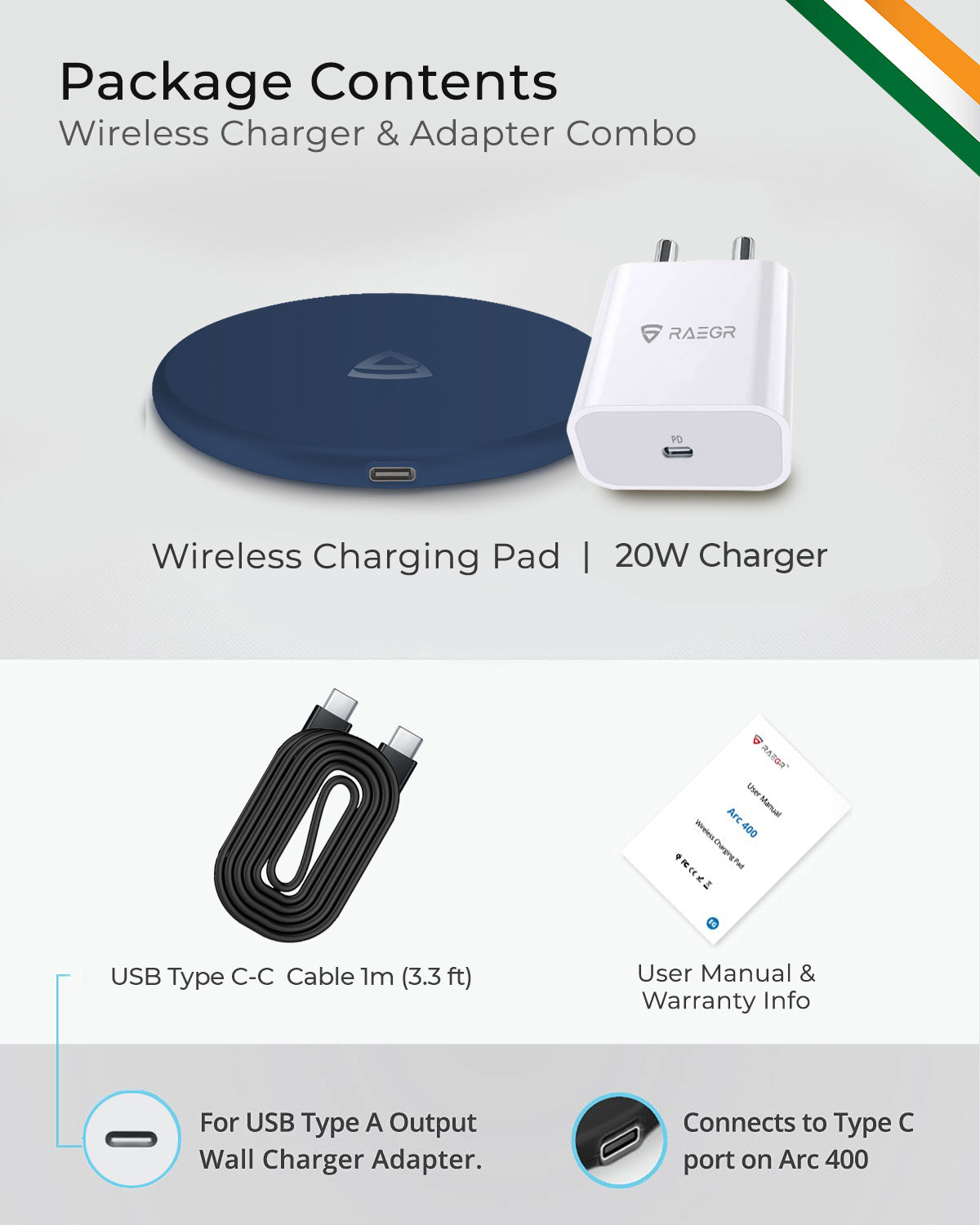 RAEGR Arc 400 Pro 15W Qi-Certified Wireless Charger 20-PD